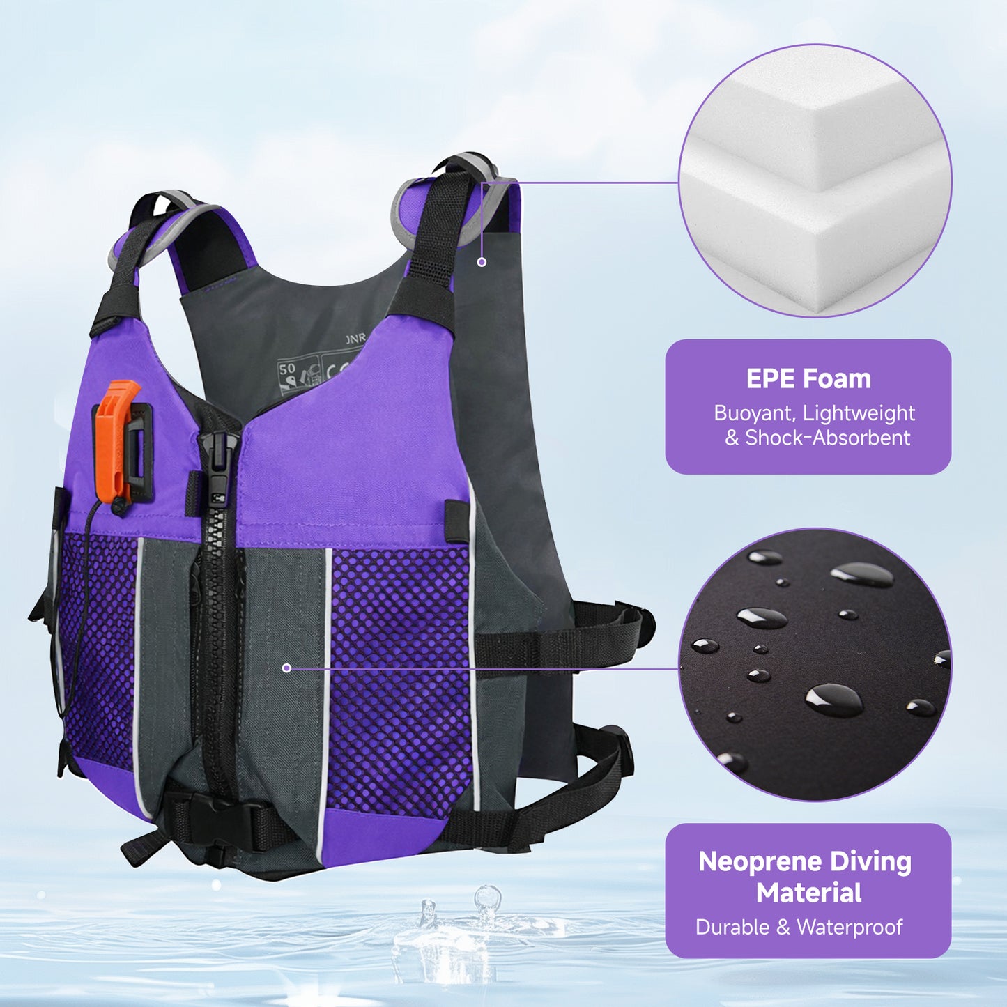 Koorium Life Jacket for Adult,Swim Vest for Men Women,Adults Life Jackets Dual Mesh Pockets Attached Whistle Buoyancy Aid for Fishing, Paddleboard, Kayaking, Boating
