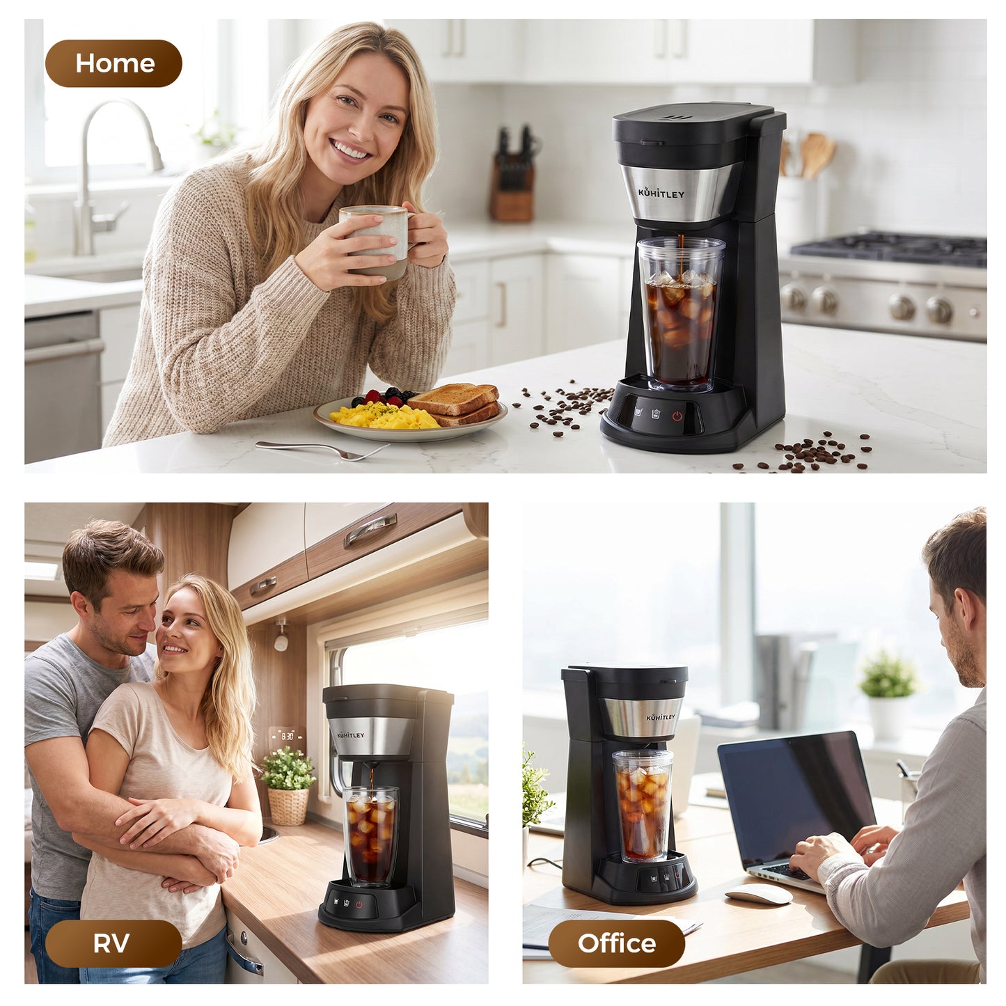 Kuhitley Single Serve Coffee Maker for Grounds,14oz Hot & Iced Coffee Brewer with 420ml Water Cup,700W Compact Machine with Reusable Mesh Filter,One Cup Coffee Maker for Home