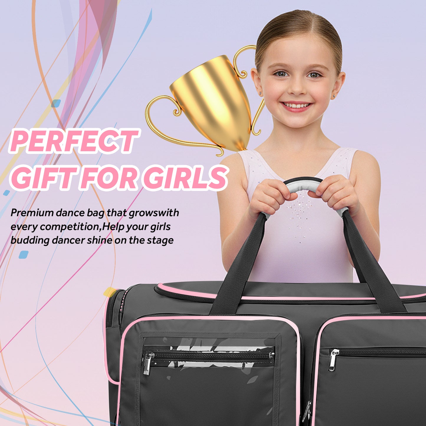 Fegat Dance Bag with Garment Rack - 28"Collapsible Rolling Competition Dance Duffle Bag Lightweight Costume Wheeled Suitcase for Dancers Shows Livestreamer Athletes