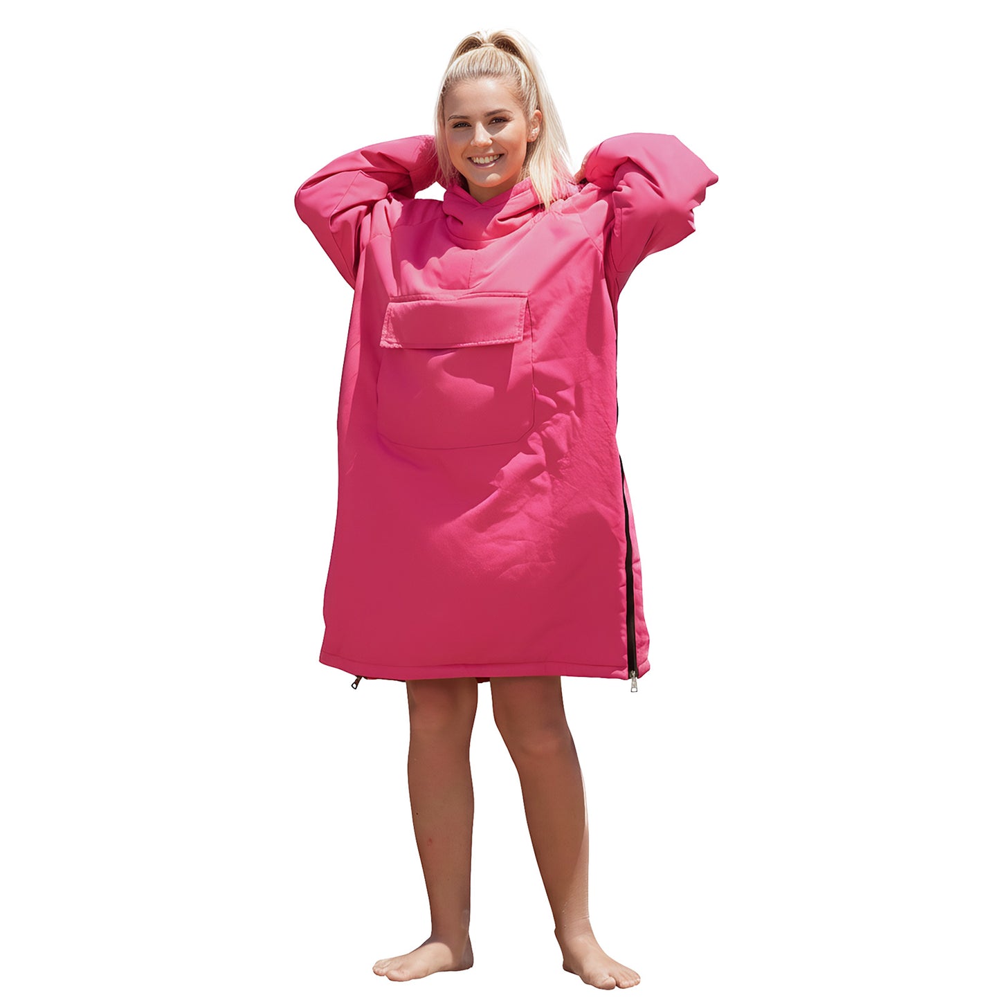 Lobmouse Swim Parka for Adult Youth and Kids,Comfort Sherpa Fleece Lining Swim Jacket,Waterproof Windproof Change Poncho Coat with Large Front Pocket for Surfing Swimming Home