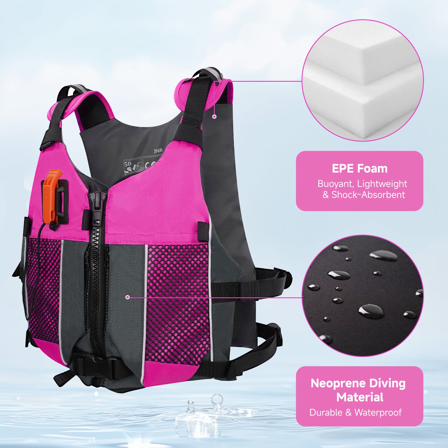 Koorium Life Jacket for Adult,Swim Vest for Men Women,Adults Life Jackets Dual Mesh Pockets Attached Whistle Buoyancy Aid for Fishing, Paddleboard, Kayaking, Boating