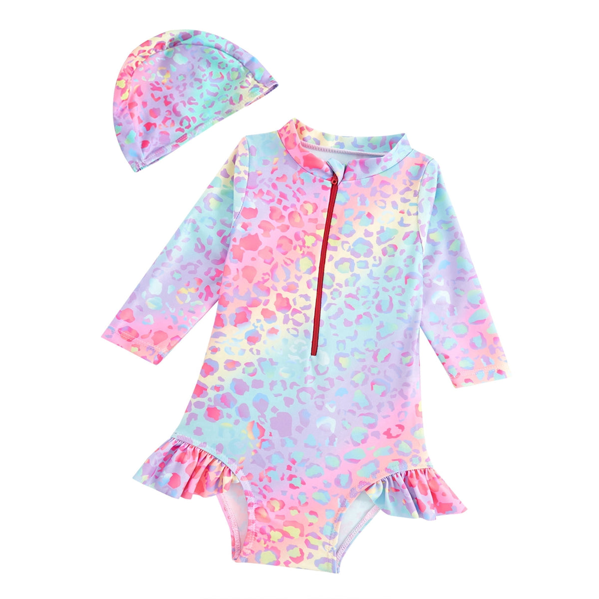 Girls One Piece Swimsuit Long Sleeve Rash Guard Swimsuit Cute Hat Bathing Suit girl Bathing Suit Set for 2-8 Years
