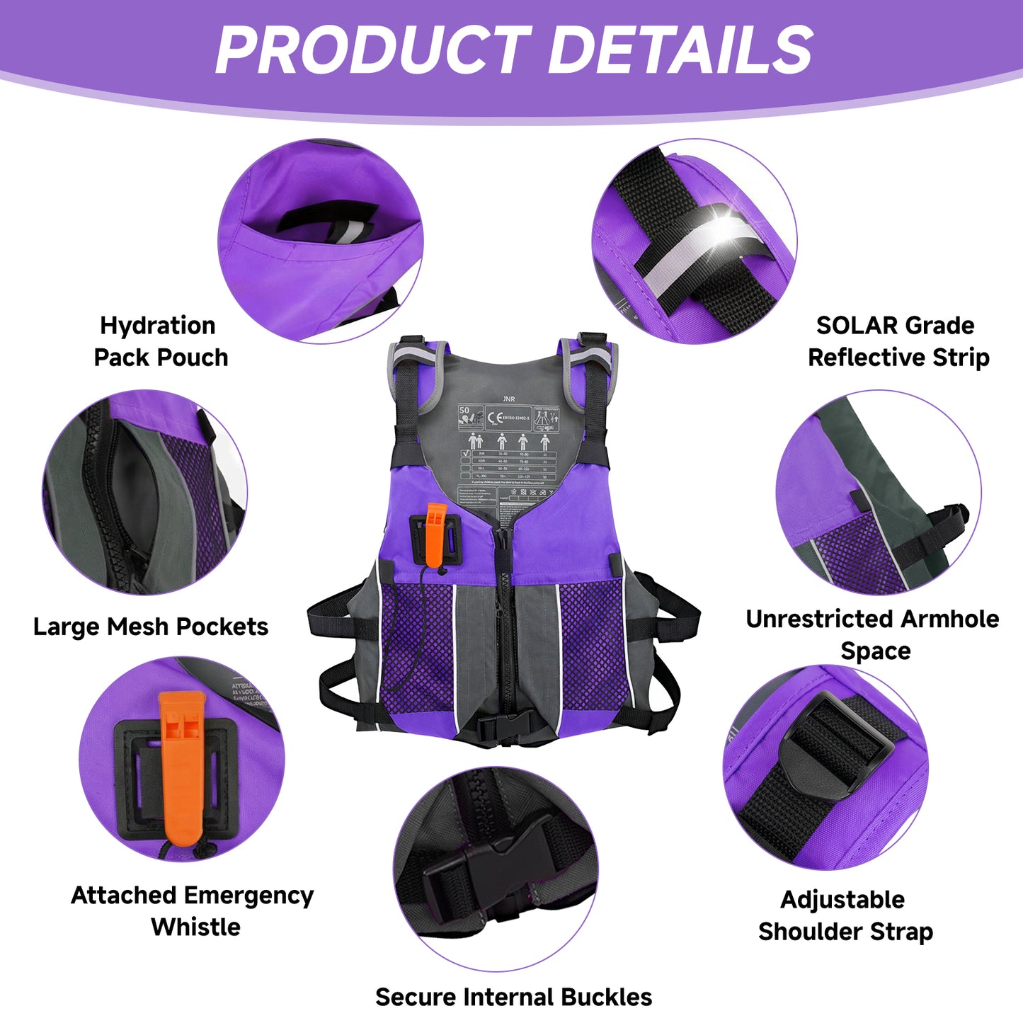 Koorium Life Jacket for Adult,Swim Vest for Men Women,Adults Life Jackets Dual Mesh Pockets Attached Whistle Buoyancy Aid for Fishing, Paddleboard, Kayaking, Boating