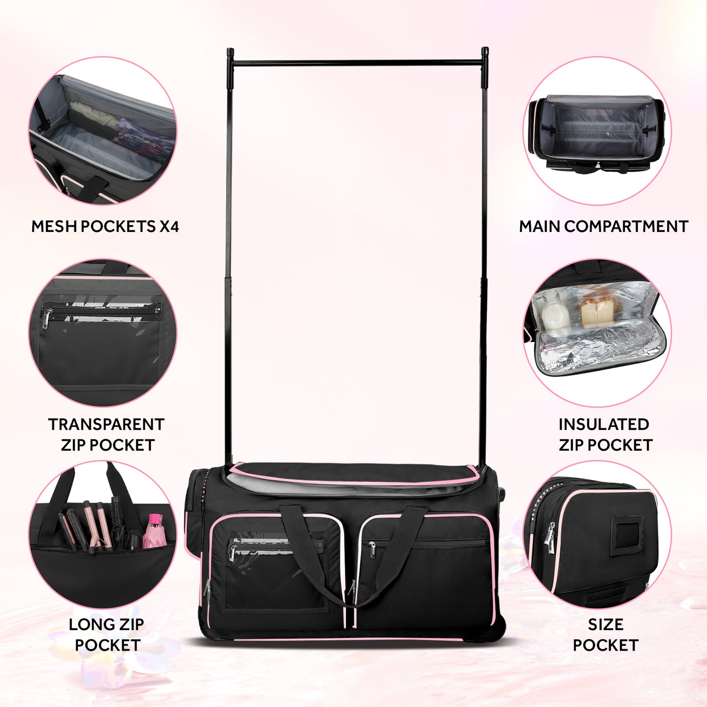 Fegat Dance Bag with Garment Rack - 28"Collapsible Rolling Competition Dance Duffle Bag Lightweight Costume Wheeled Suitcase for Dancers Shows Livestreamer Athletes