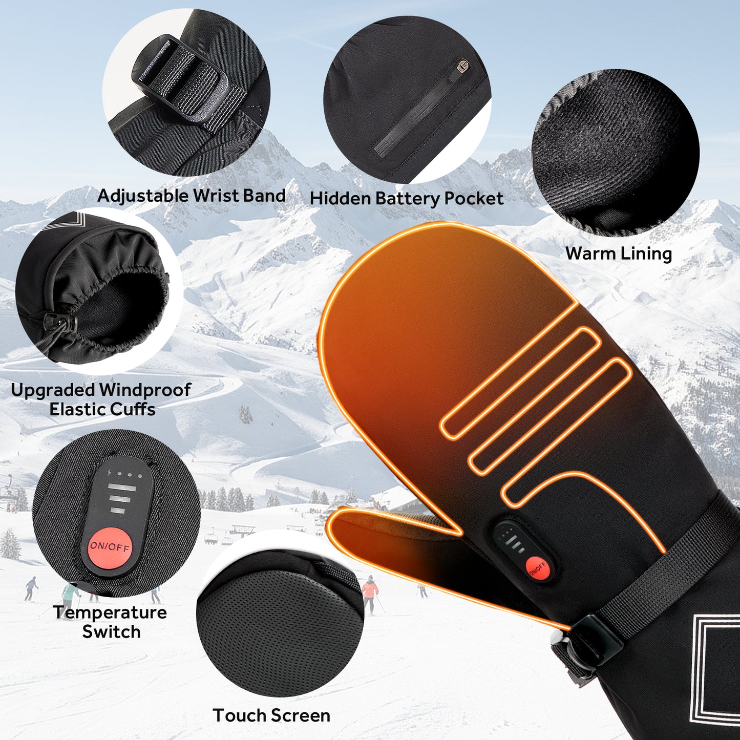 Heated Gloves for Men Women,158°F Heating Electric Rechargeable Winter Mittens,7.4V Leather Waterproof Touchscreen Hand Warmer for Motorcycle Work Ski Cycling(S/M/L/XL)