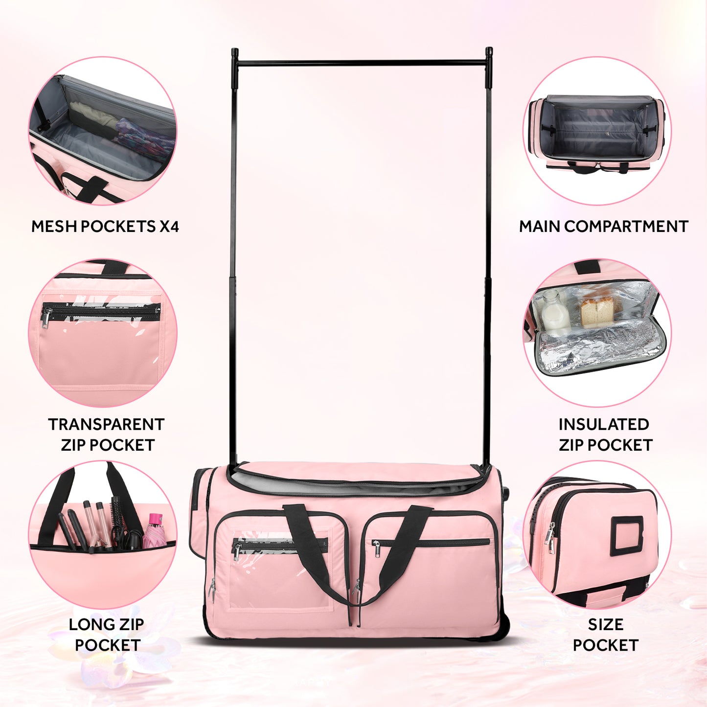 Fegat Dance Bag with Garment Rack - 28"Collapsible Rolling Competition Dance Duffle Bag Lightweight Costume Wheeled Suitcase for Dancers Shows Livestreamer Athletes