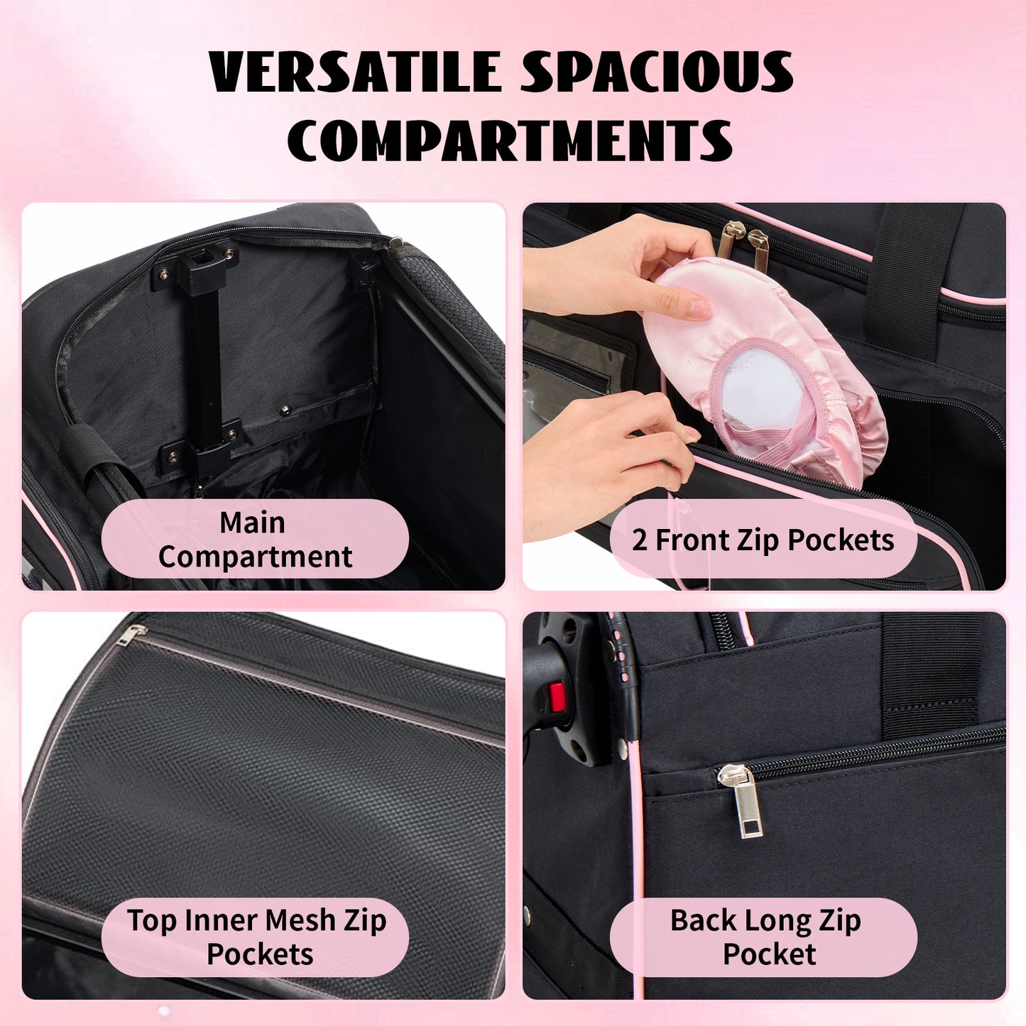 Fegat Dance Bag with Garment Rack,23" Newly Upgraded Rolling Dance Bag With 360° Detachable Wheels,Large Travel Dance Duffle Bag for Dancers Shows Livestreamer Athletes