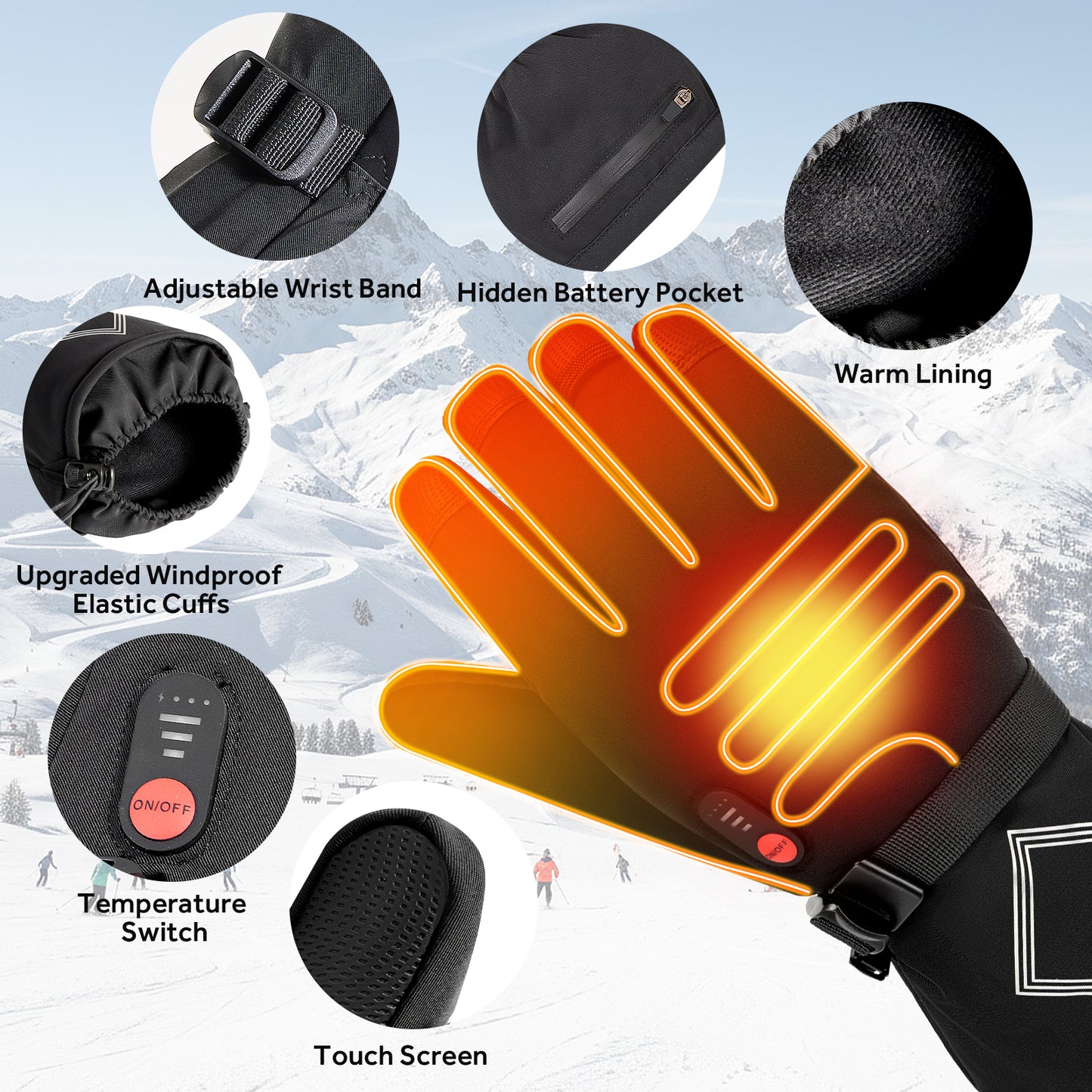 Heated Gloves for Men Women,158°F Heating Rechargeable Winter Gloves, 7.4V Leather Waterproof Touchscreen Glove Hand Warmer for Motorcycle Work Ski Cycling(S/M/L/XL)