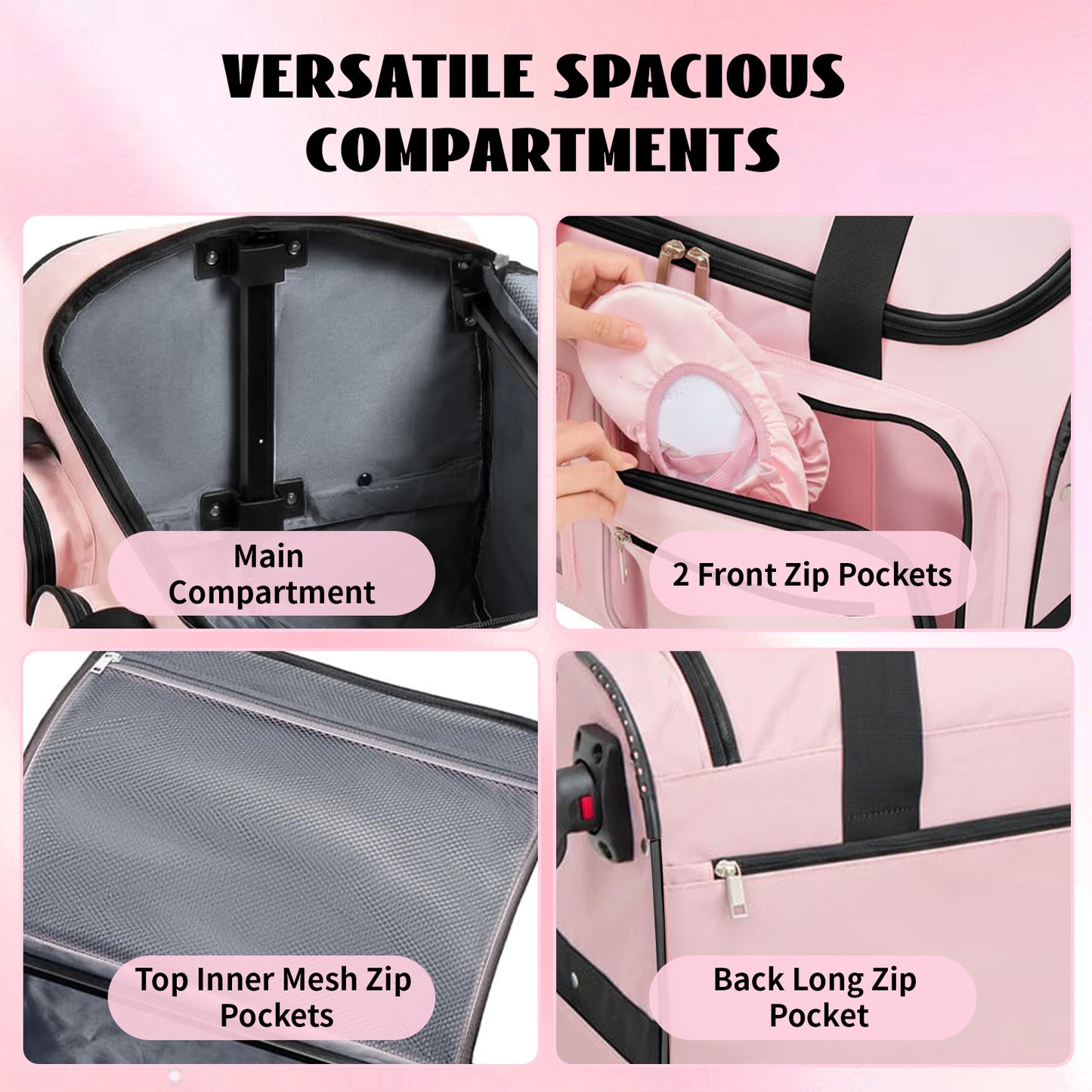 Fegat Dance Bag with Garment Rack,23" Newly Upgraded Rolling Dance Bag With 360° Detachable Wheels,Large Travel Dance Duffle Bag for Dancers Shows Livestreamer Athletes