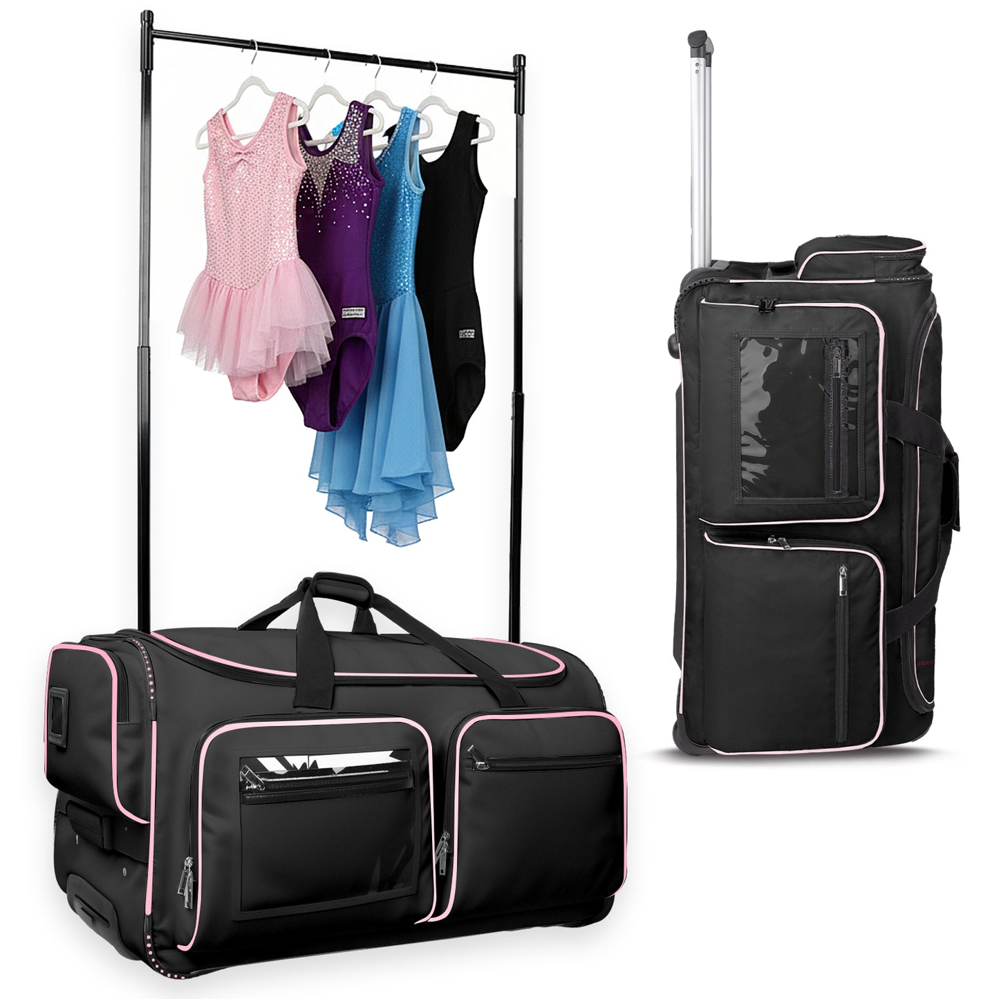 Fegat Dance Bag with Garment Rack - 28"Collapsible Rolling Competition Dance Duffle Bag Lightweight Costume Wheeled Suitcase for Dancers Shows Livestreamer Athletes