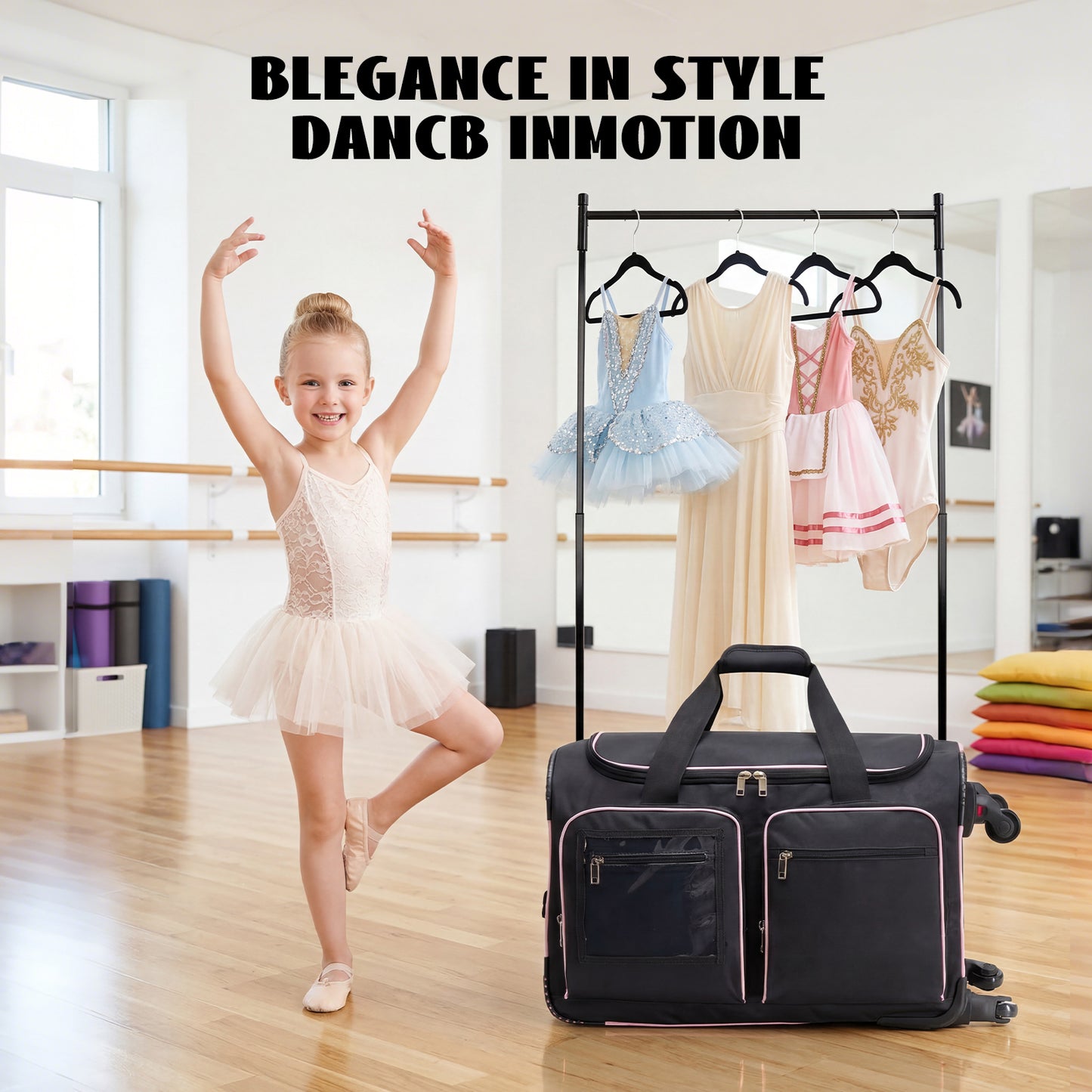 Fegat Dance Bag with Garment Rack,23" Newly Upgraded Rolling Dance Bag With 360° Detachable Wheels,Large Travel Dance Duffle Bag for Dancers Shows Livestreamer Athletes
