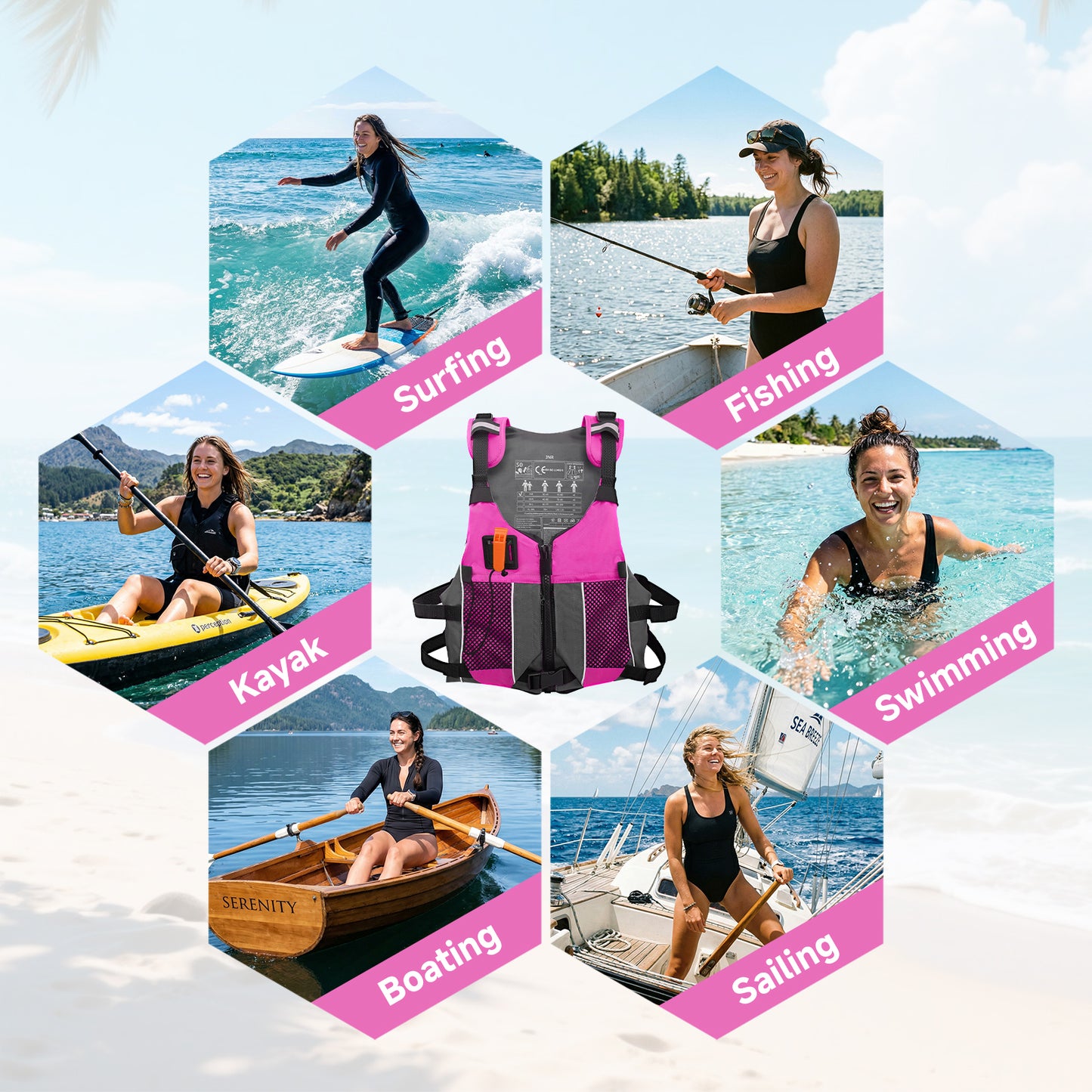 Koorium Life Jacket for Adult,Swim Vest for Men Women,Adults Life Jackets Dual Mesh Pockets Attached Whistle Buoyancy Aid for Fishing, Paddleboard, Kayaking, Boating