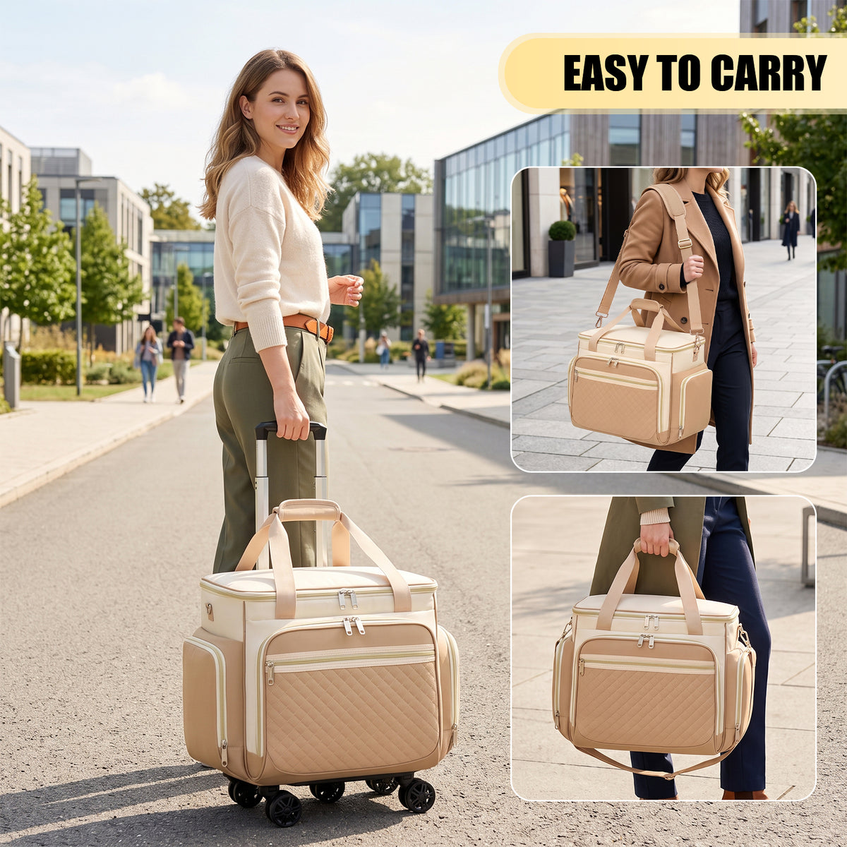 Rolling Craft Bag,Sewing Machine Tote,Large Sewing Accessories Storage with Wheels,Detachable Rolling Teacher Bag and Transport Tote for Craft,Teaching,Office