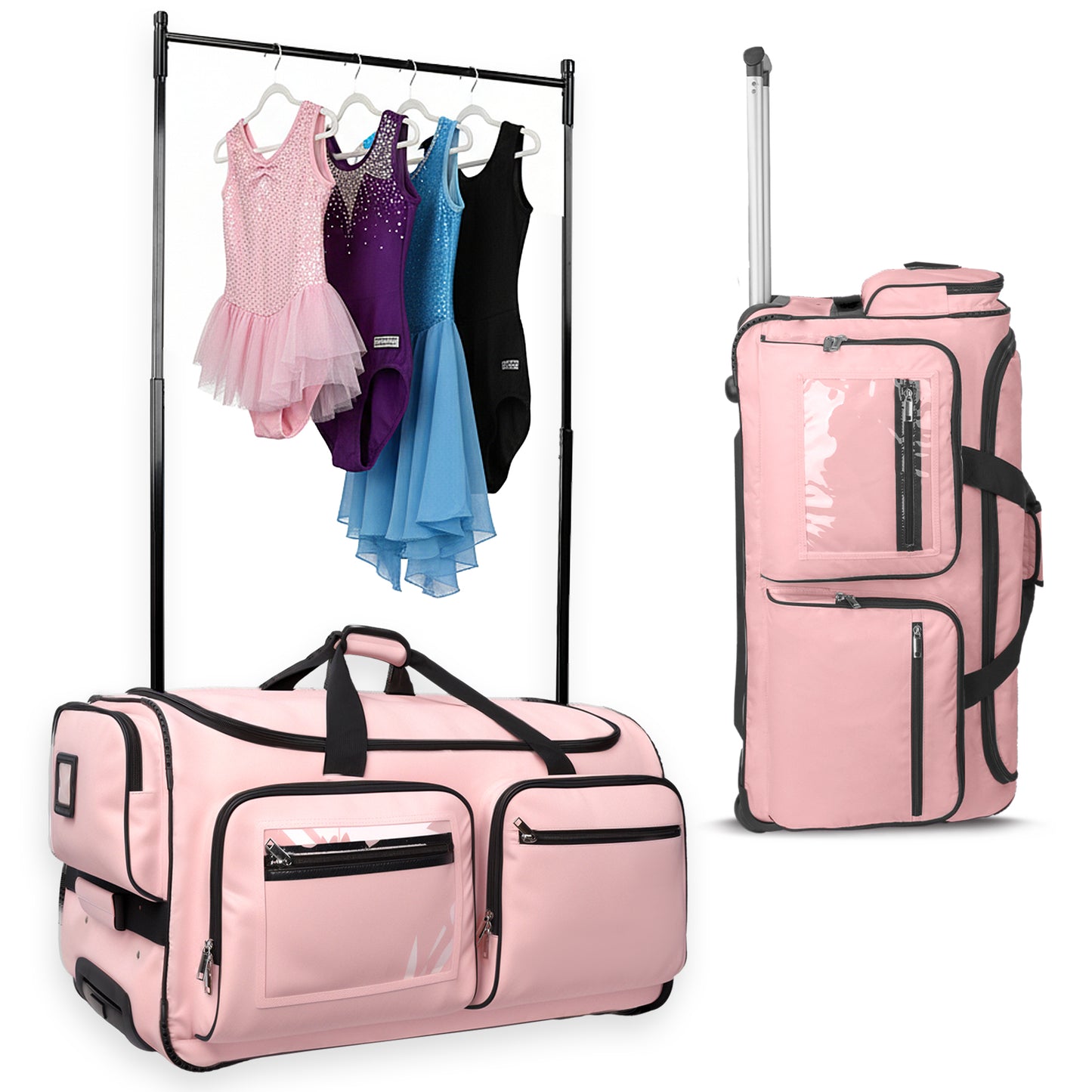 Fegat Dance Bag with Garment Rack - 28"Collapsible Rolling Competition Dance Duffle Bag Lightweight Costume Wheeled Suitcase for Dancers Shows Livestreamer Athletes