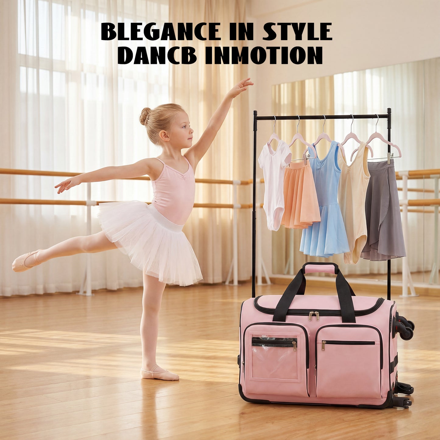 Fegat Dance Bag with Garment Rack,23" Newly Upgraded Rolling Dance Bag With 360° Detachable Wheels,Large Travel Dance Duffle Bag for Dancers Shows Livestreamer Athletes