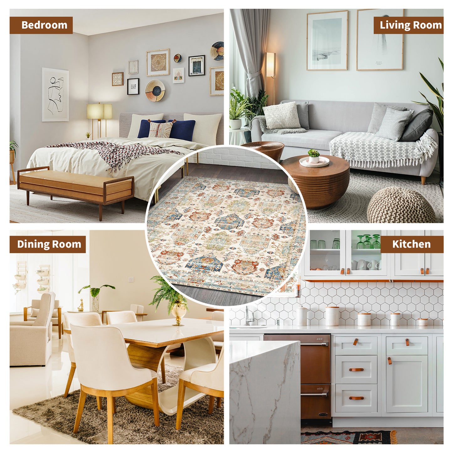 OldPAPA Boho Persian Area Rug - 3'x5' Washable Rugs for Living Room,Machine Washable Rug with Non-Slip,Small Rug Vintage Accent Low Pile Rug for Entryway Bedroom Bathroom Dining Door Mat