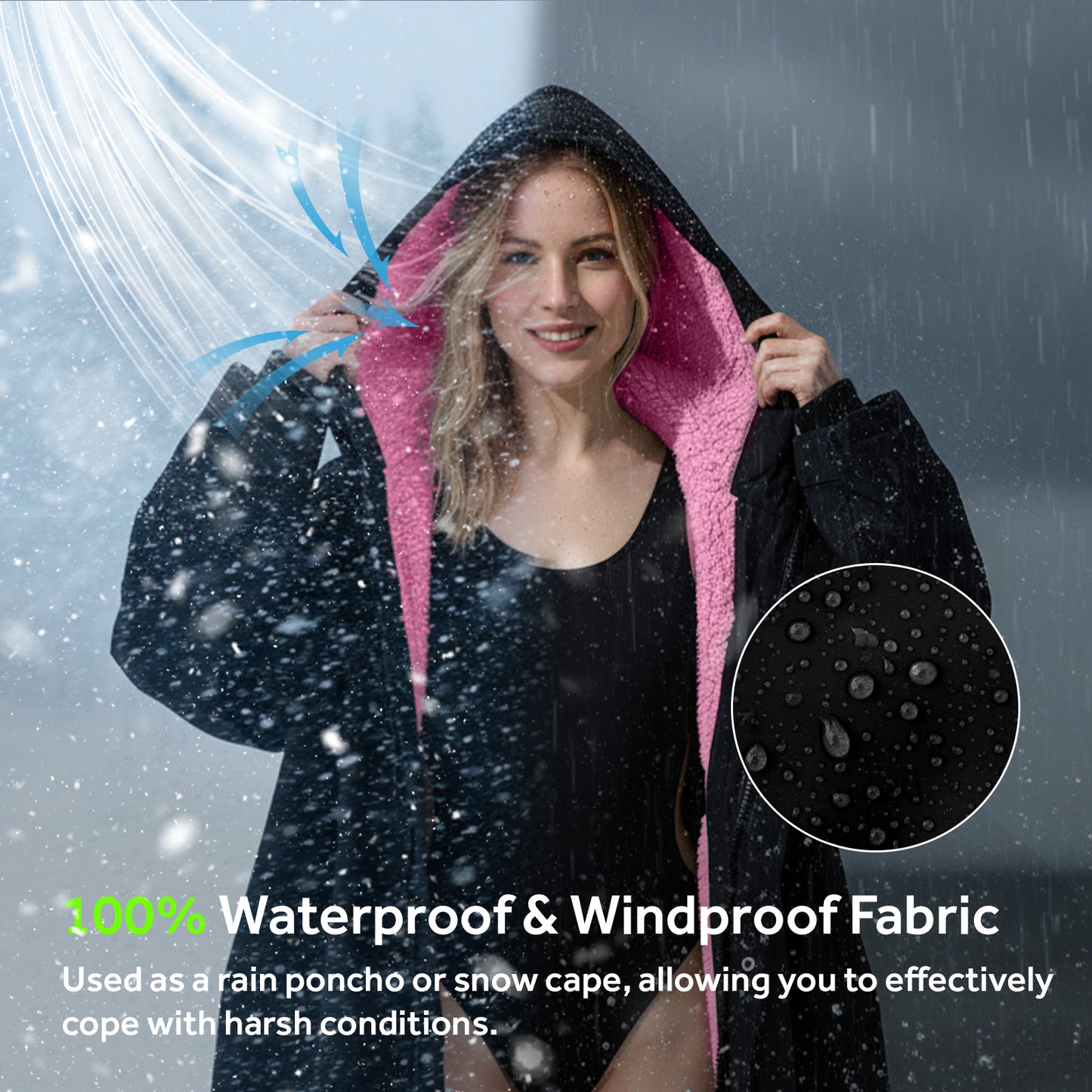 Lobmouse Unisex Swim Parka,Sherpa Fleece Lined Warm Coat,Windproof Waterproof Quick-dry Hooded Swim Jacket,Oversize Surf Poncho Changing Robe Parka for Adult & Kids