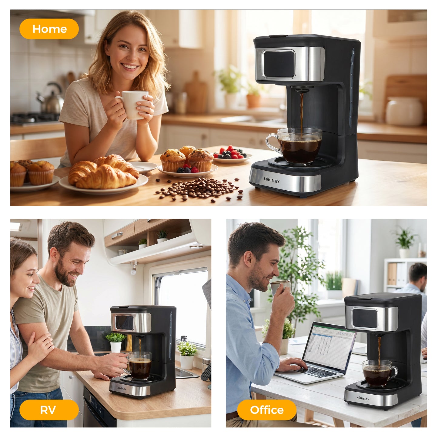 Kuhitley 12 Cup Drip Coffee Maker, 950W Automatic Coffee Machine with Programmable Timer, Strong Brew, 2-Hour Keep Warm & Auto Shut Off, 1.8L for Home Kitchen Daily Use,Black，CM-135ES2