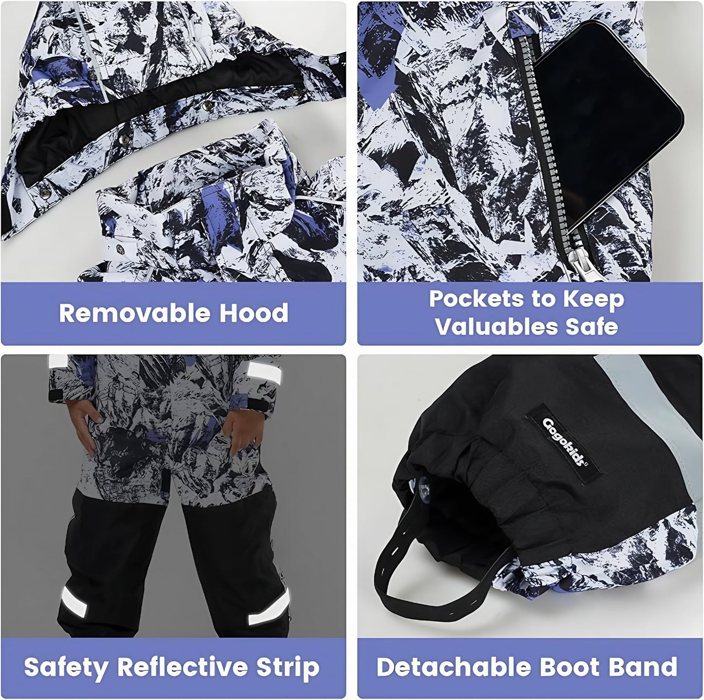 Kuleyang Kids Snowsuit One Piece Ski Suit for Boys Girls 3-9 Years, Toddler Waterproof Winter Snow Suits Overalls