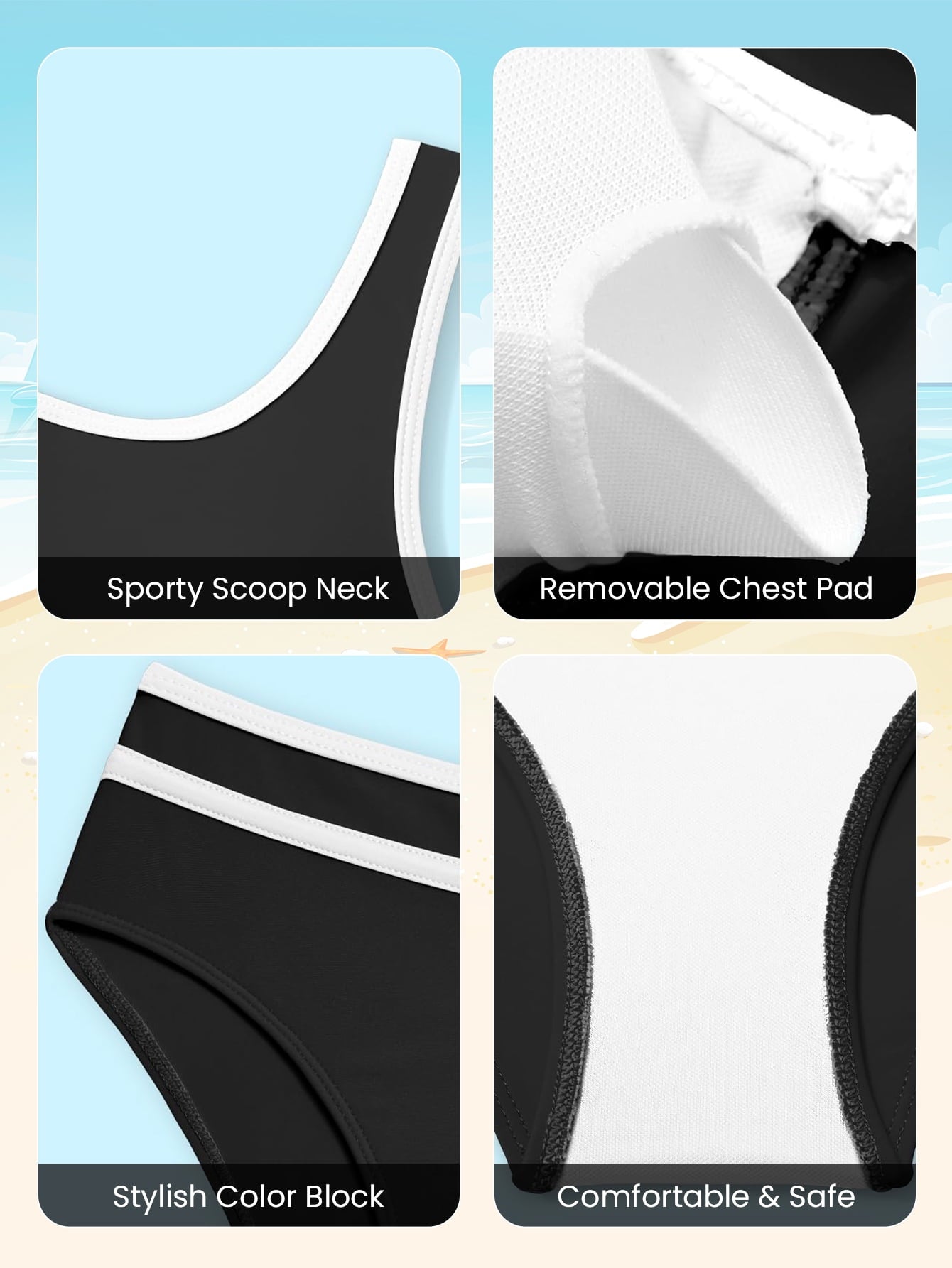 Kuleyang 3 Piece Girls Bikini Swimsuits with Shorts Sporty Girls Bathing Suits Size 10