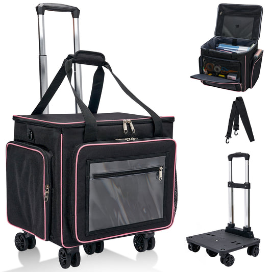 Fegat Rolling Craft Bag,Large Rolling Teacher Tote Bag with Laptop Compartment,Detachable Dolly,Roller Scrapbook Tote Bag Sewing Machine Storage Tote for Women,Craft,Teaching,Office, 5 Wheels, 17.3"