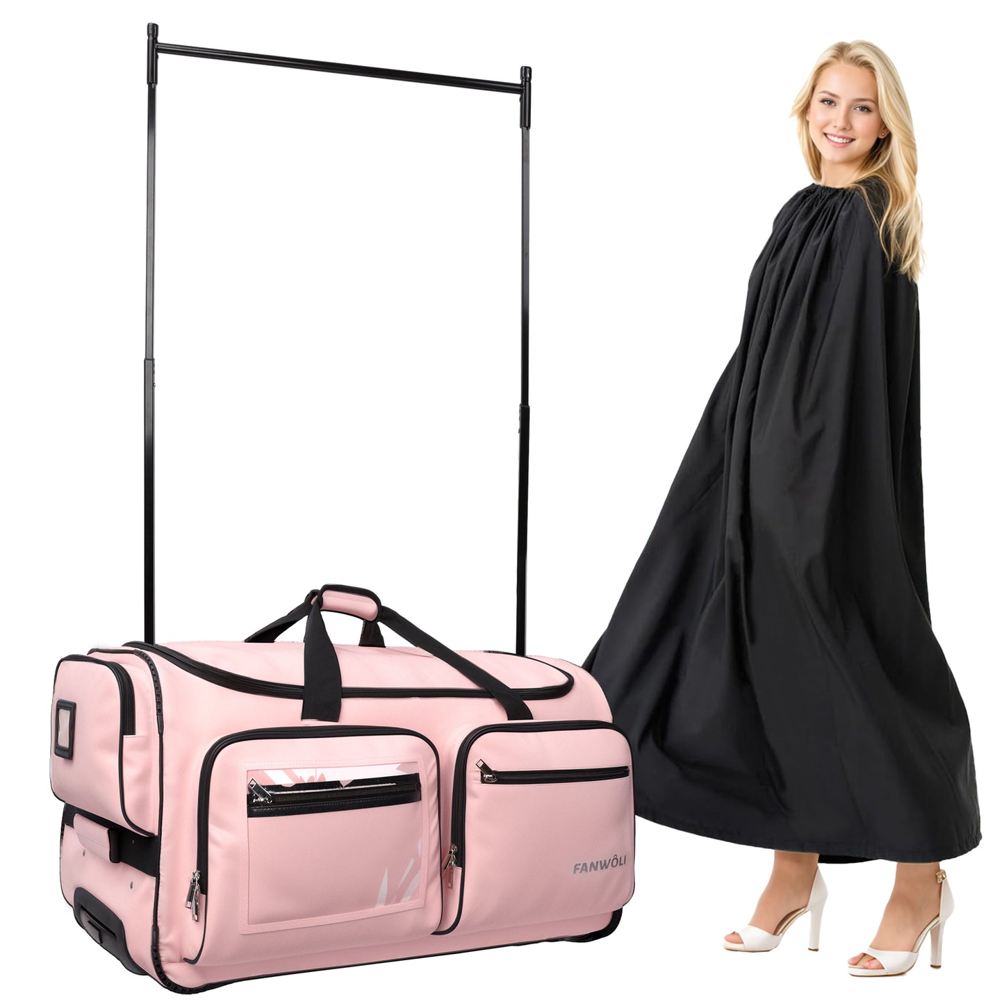 Fegat 23" Collapsible Rolling Competition Dance Duffle Bag, Pink-23Inch