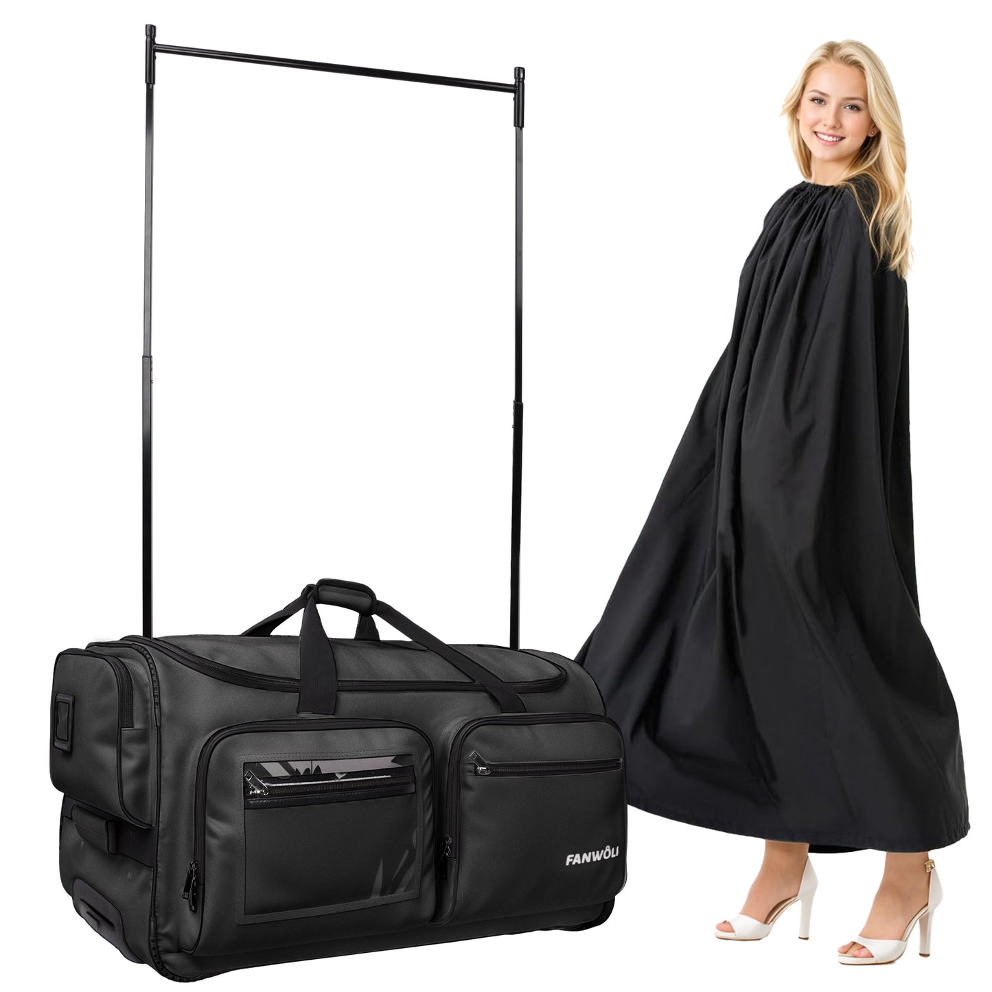 Fegat Dance Bag with Garment Rack, 23" Foldable Rolling Competition Dance Duffle Bag with Portable Clothes Changing Cover, Costume Suitcase for Dancers Shows Athletes