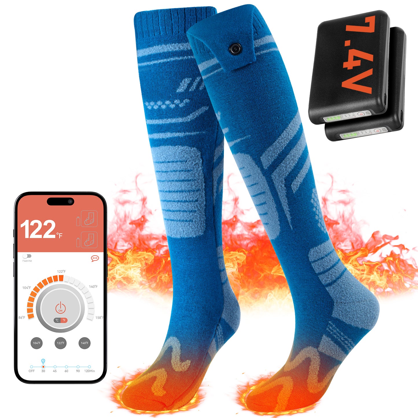Lobmouse Heated Socks for Men Women, 7.4V Rechargeable Electric Socks with 3.5 Hour Fast Charge,Foot Warmer Socks for Men Women for Hunting, Camping, Hiking, Cycling, Outdoor Work,APP-Controlled