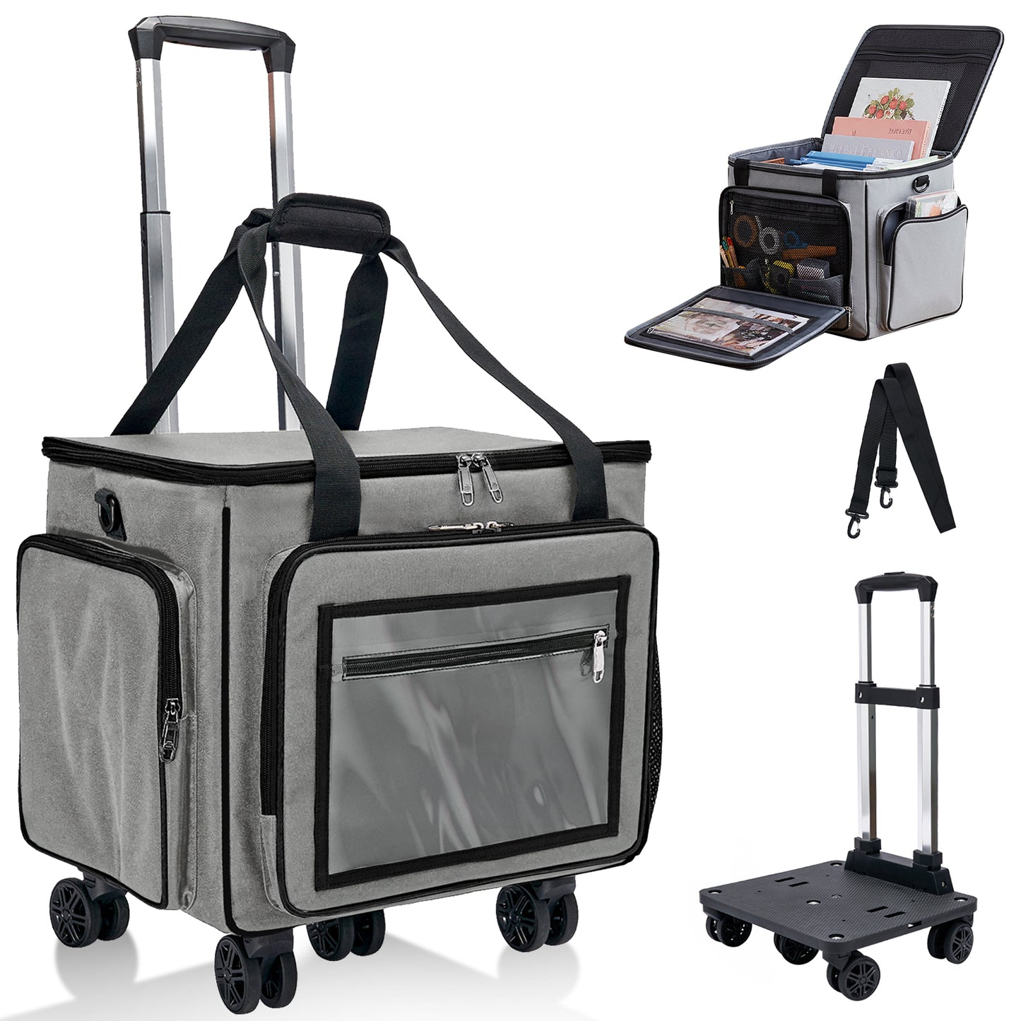 Fegat Rolling Craft Bag,Large Scrapbook Sewing Machine Tote Bag,Roller with Laptop Compartment,Detachable Cart,Sewing Accessories Tote for Women,Craft,Teaching,Office