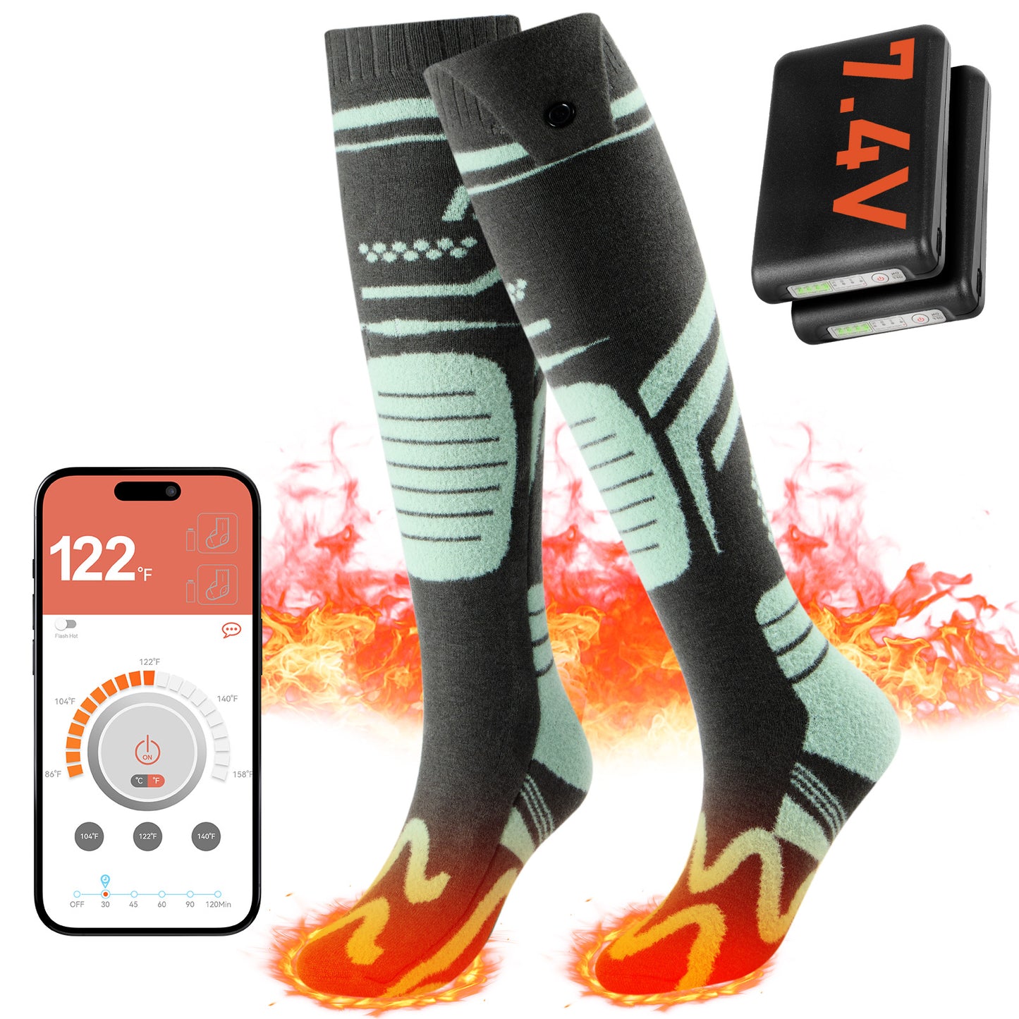 Lobmouse Heated Socks for Men Women, 7.4V Rechargeable Electric Socks with 3.5 Hour Fast Charge,Foot Warmer Socks for Men Women for Hunting, Camping, Hiking, Cycling, Outdoor Work,APP-Controlled
