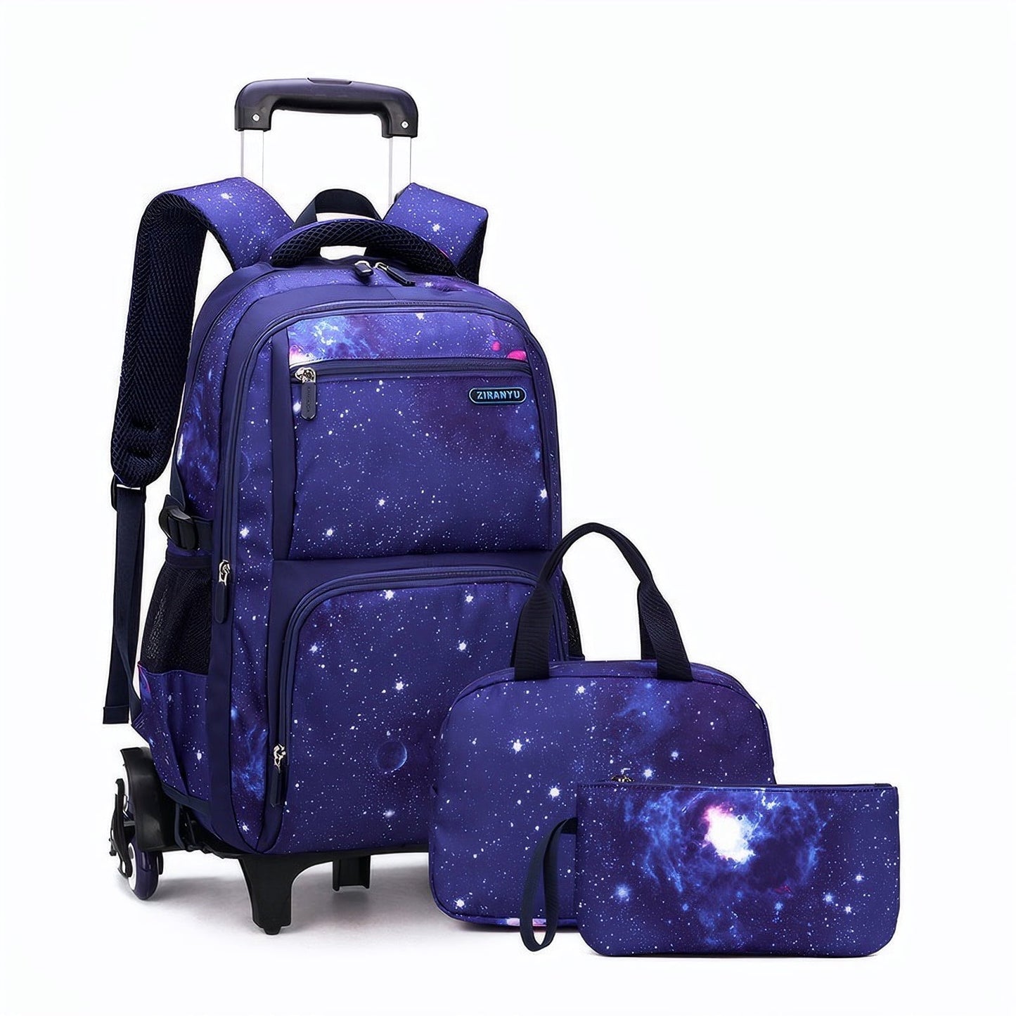 IvyH Rolling Backpack 3pcs Wheeled Backpack Lightweight Waterproof Schoolbag Set with Lunch Bag Pen Case,Dark Blue