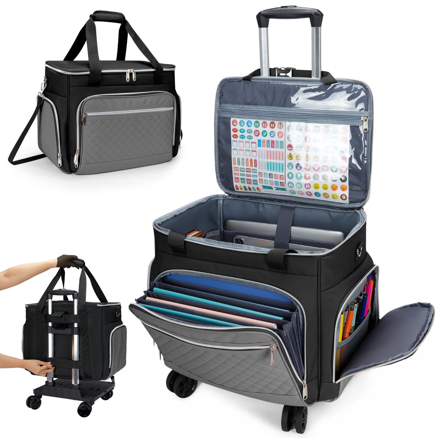 Fegat Rolling Craft Bag,Sewing Machine Tote,Large Sewing Accessories Storage with Wheels,Detachable Rolling Teacher Bag and Transport Tote for Craft,Teaching,Office