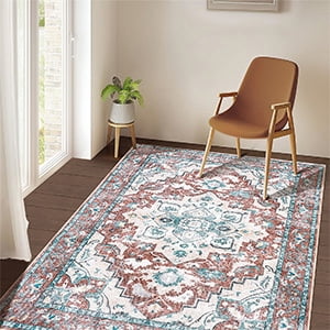 Washable Area Rug 3x5 Rugs for Living Room Retro Flowers Machine Non-Slip Bedroom Rug Vintage Trellis Throw Rug Distressed Carpet for Dining Room Office Carpet