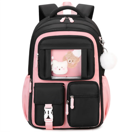 IvyH Girls School Backpack Lightweight Bookbag with H-Back Support, Multi-Pocket Water-Resistant School Student Backpack,Pink