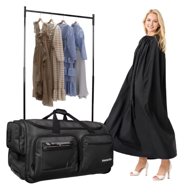 Fegat Dance Bag with Garment Rack, 23" Foldable Rolling Competition Dance Duffle Bag with Portable Clothes Changing Cover, Costume Suitcase for Dancers Shows Athletes