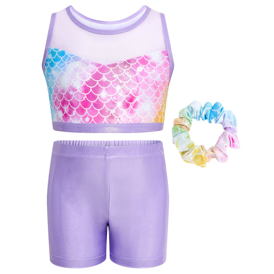 Two Piece Leotards for Girls Gymnastics with Shorts Ballet Tumbling Outfit Hollow Back Design