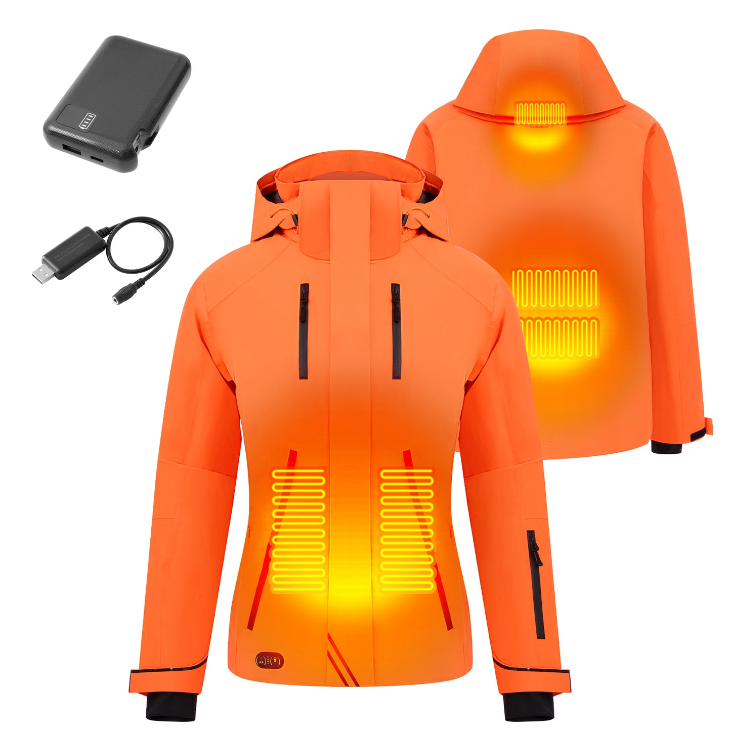 Heated Jacket for Men Women,Battery Powered Heating Jacket,Waterproof Windproof Warm Hooded Heated Coat for Hiking Skiing Camping