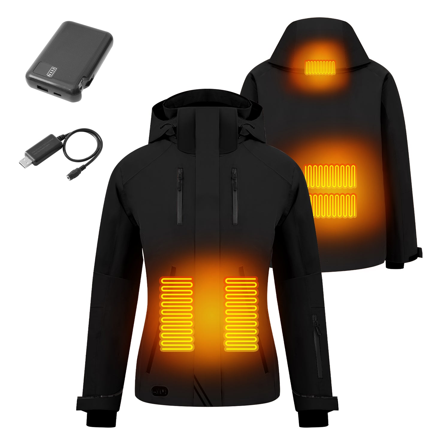 Heated Jacket for Men Women,Battery Powered Heating Jacket,Waterproof Windproof Warm Hooded Heated Coat for Hiking Skiing Camping