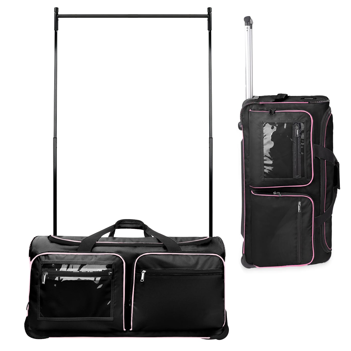 Fegat New Upgraded Dance Bag with Garment Rack,23" Lightweight Rolling Dance Duffel Bag Stable System Wheeled Costume Dance Bag for Dancers Shows Livestreamer Athletes