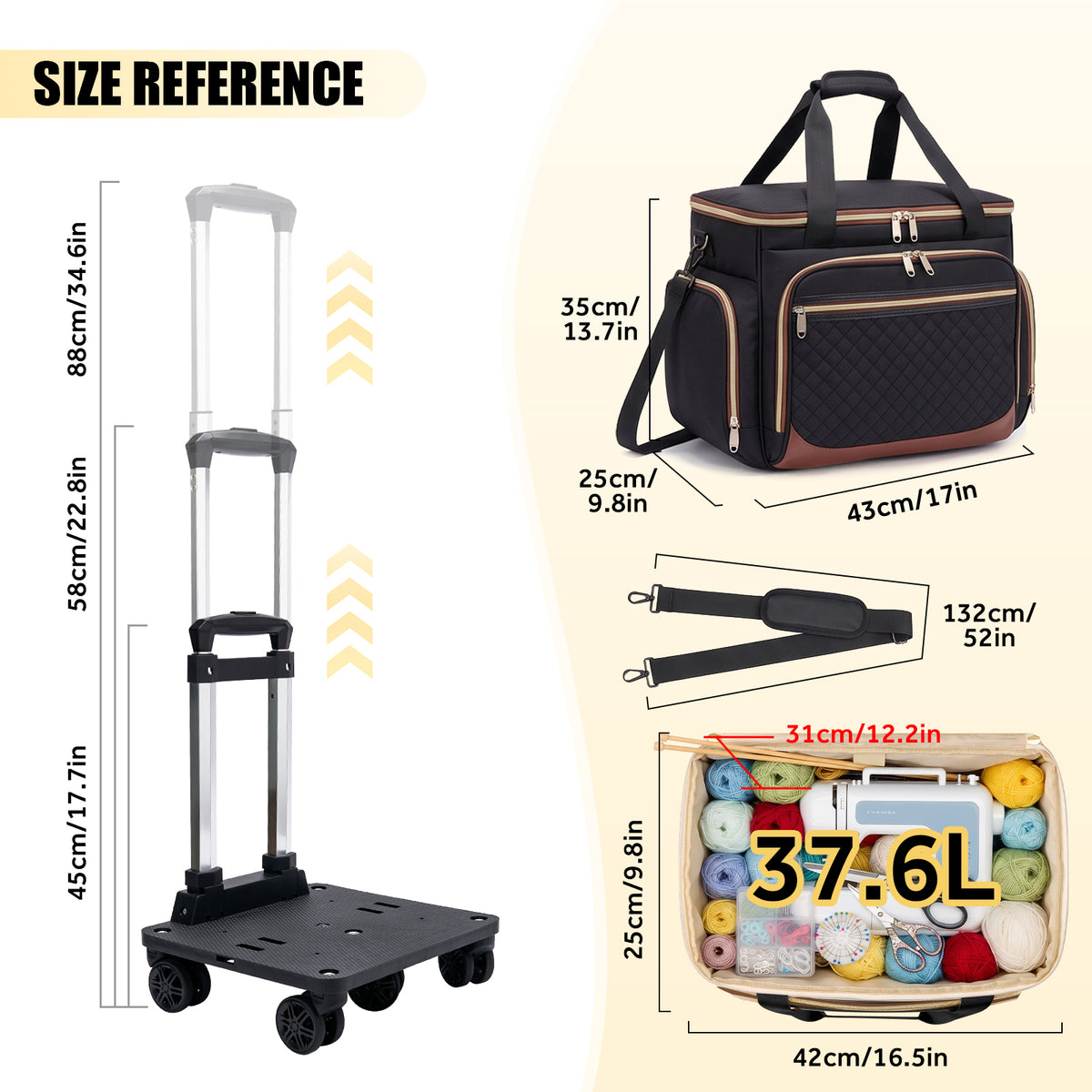 Rolling Craft Bag,Sewing Machine Tote,Large Sewing Accessories Storage with Wheels,Detachable Rolling Teacher Bag and Transport Tote for Craft,Teaching,Office