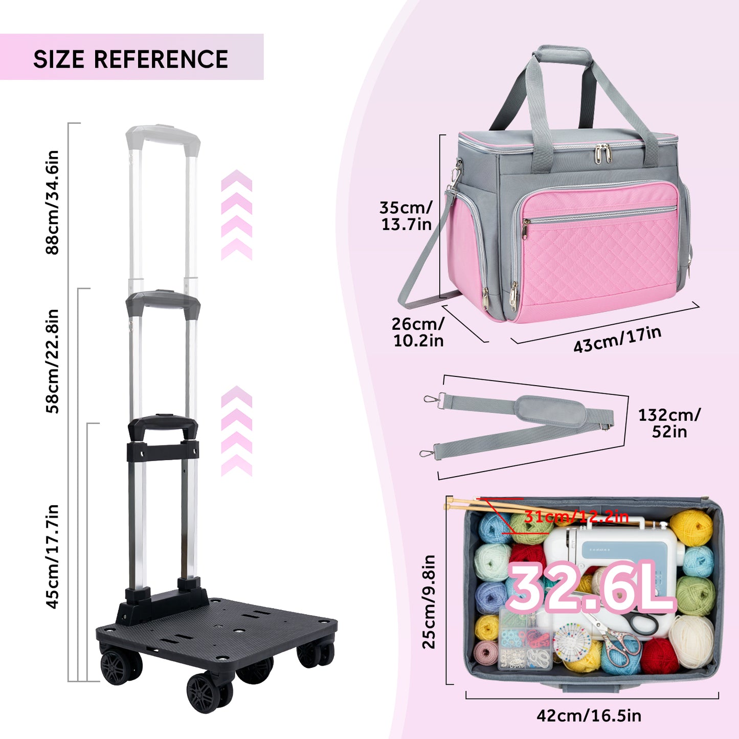 Fegat Rolling Craft Bag,Sewing Machine Tote,Large Sewing Accessories Storage with Wheels,Detachable Rolling Teacher Bag and Transport Tote for Craft,Teaching,Office