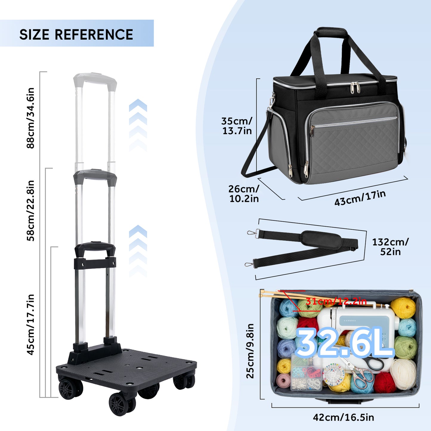 Fegat Rolling Craft Bag,Sewing Machine Tote,Large Sewing Accessories Storage with Wheels,Detachable Rolling Teacher Bag and Transport Tote for Craft,Teaching,Office