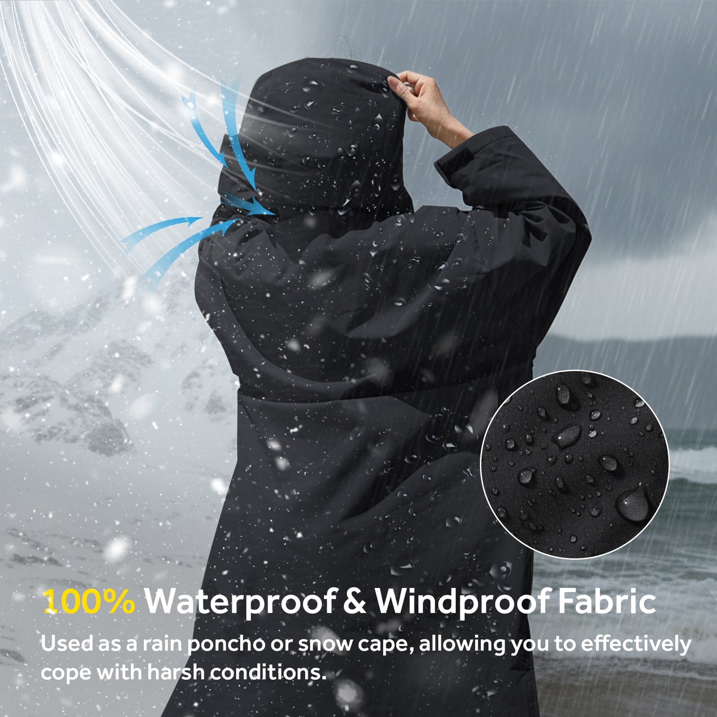 Lobmouse Swim Parka for Adult and Kids,Unisex Fleece Lined Hooded Swim Jacket,Waterproof Windproof Versatile Warm Coat Oversized Bat Wing Changing Poncho for Surfing Swimming