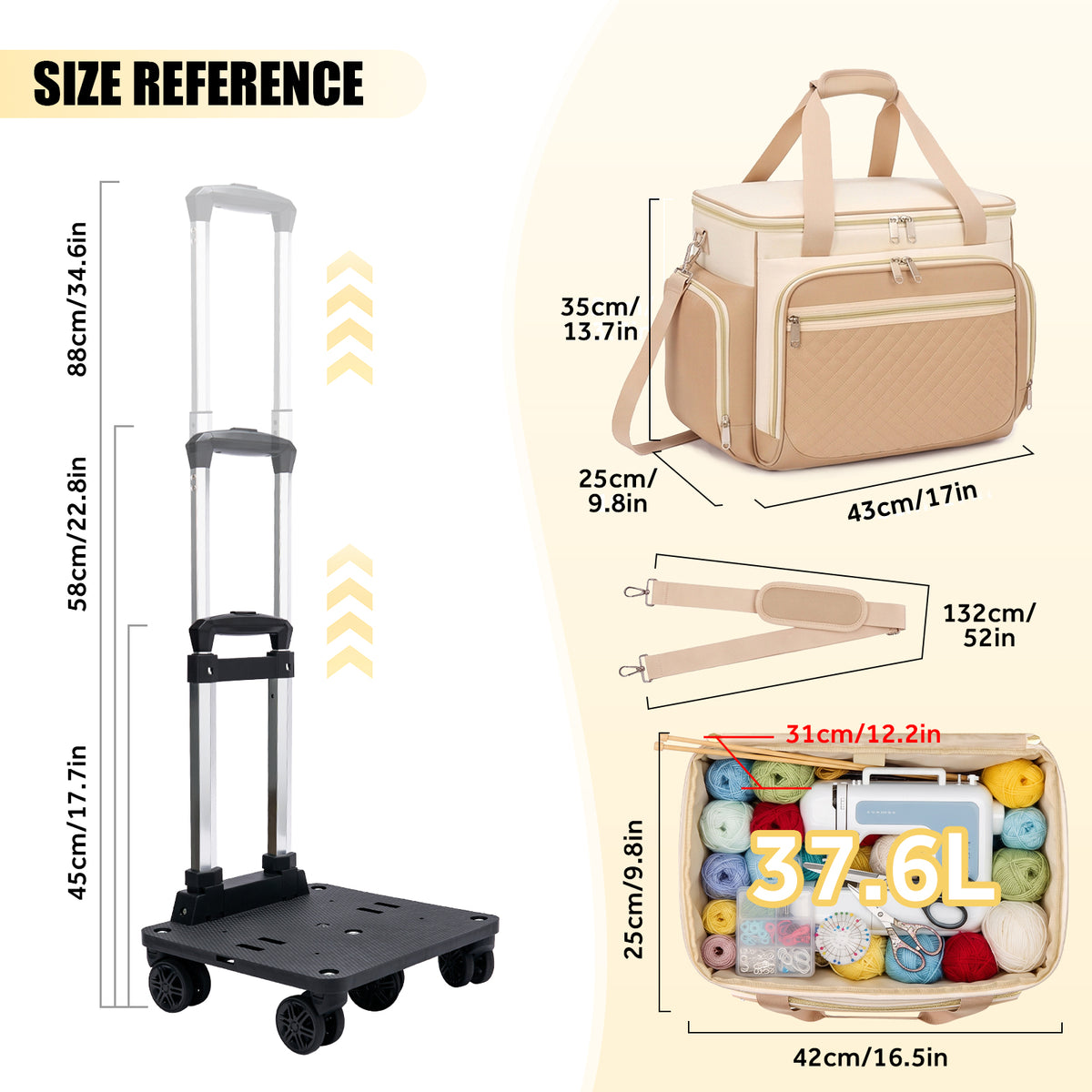 Rolling Craft Bag,Sewing Machine Tote,Large Sewing Accessories Storage with Wheels,Detachable Rolling Teacher Bag and Transport Tote for Craft,Teaching,Office