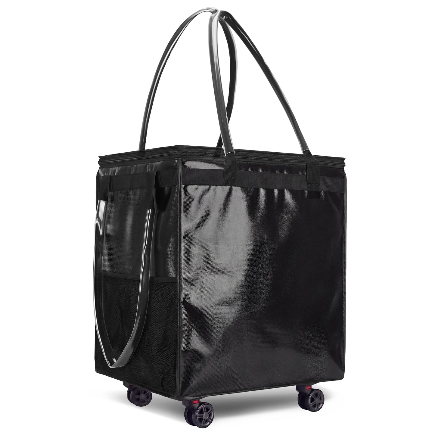 Fegat Reusable Grocery Bag on Wheels,Foldable Rolling Tote,Large Shopping Bags with Wheels and Handle,Water-resistant Shopping Trolley for Trips, Moving,Laundry,Kitchen(Black)