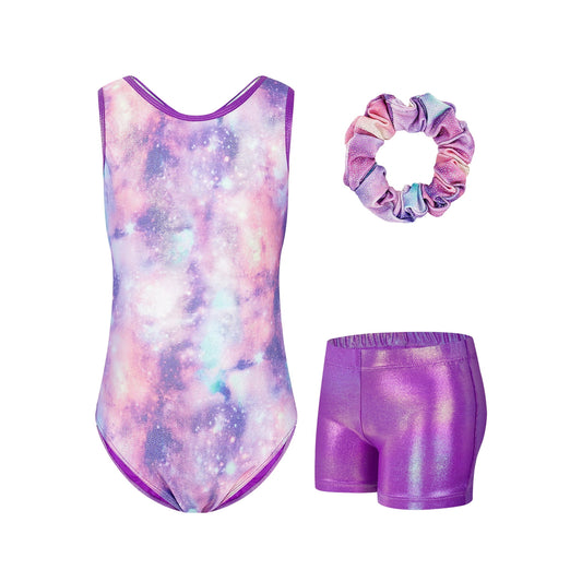 Gymnastics Leotards for Girls, 3-10 Years Sparkly Biketards Unitards with Shorts Dance Ballet Tumbling Outfits