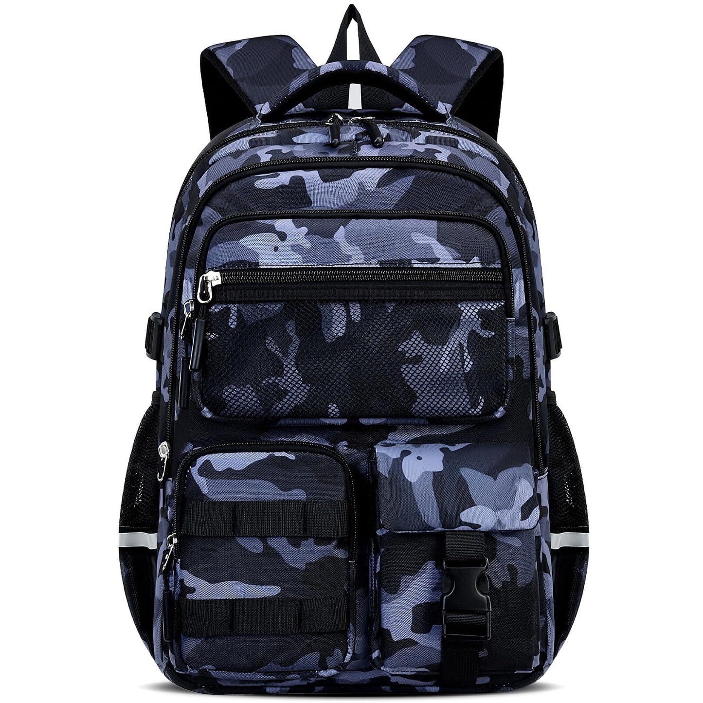 Boys School Backpack for Grades 1-5, Camouflage Water-Repellent Bookbag with Reflective Strips, Breathable School Bag for Elementary Middle Students,22L