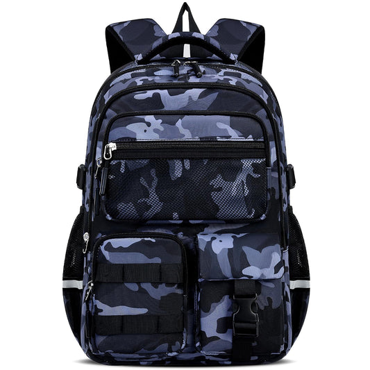 Boys School Backpack for Grades 1-5, Camouflage Water-Repellent Bookbag with Reflective Strips, Breathable School Bag for Elementary Middle Students,22L
