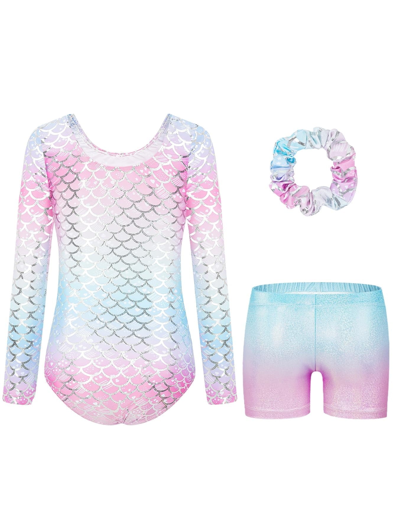 3 Pcs Set Sparkle Gymnastics Leotards for Girls Long Sleeve Gymnastics Clothes