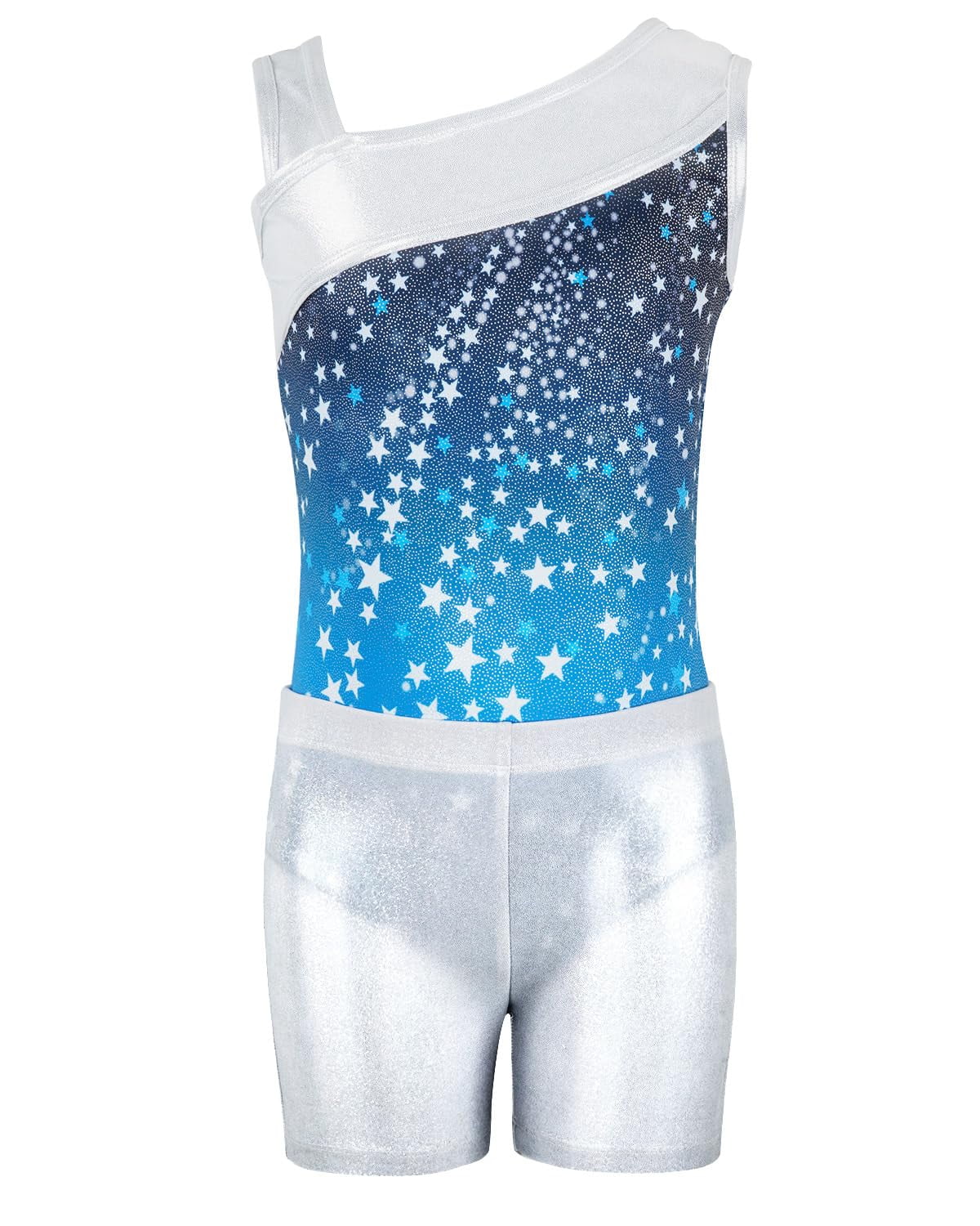 Gymnastics Leotards for Girls,Kids Glitter Stars Dance Unitards Biketards with Shorts,Y-Neck